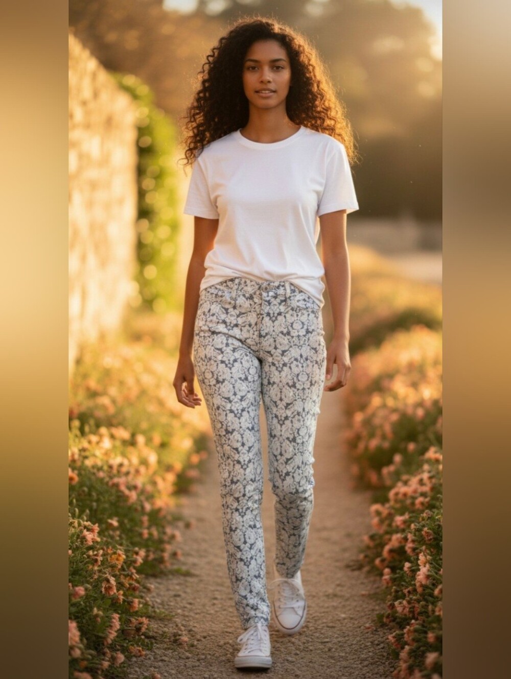7 For All Mankind Vintage Floral Demin Jeans Slim-Fitting, High-Rise 25 Stretch